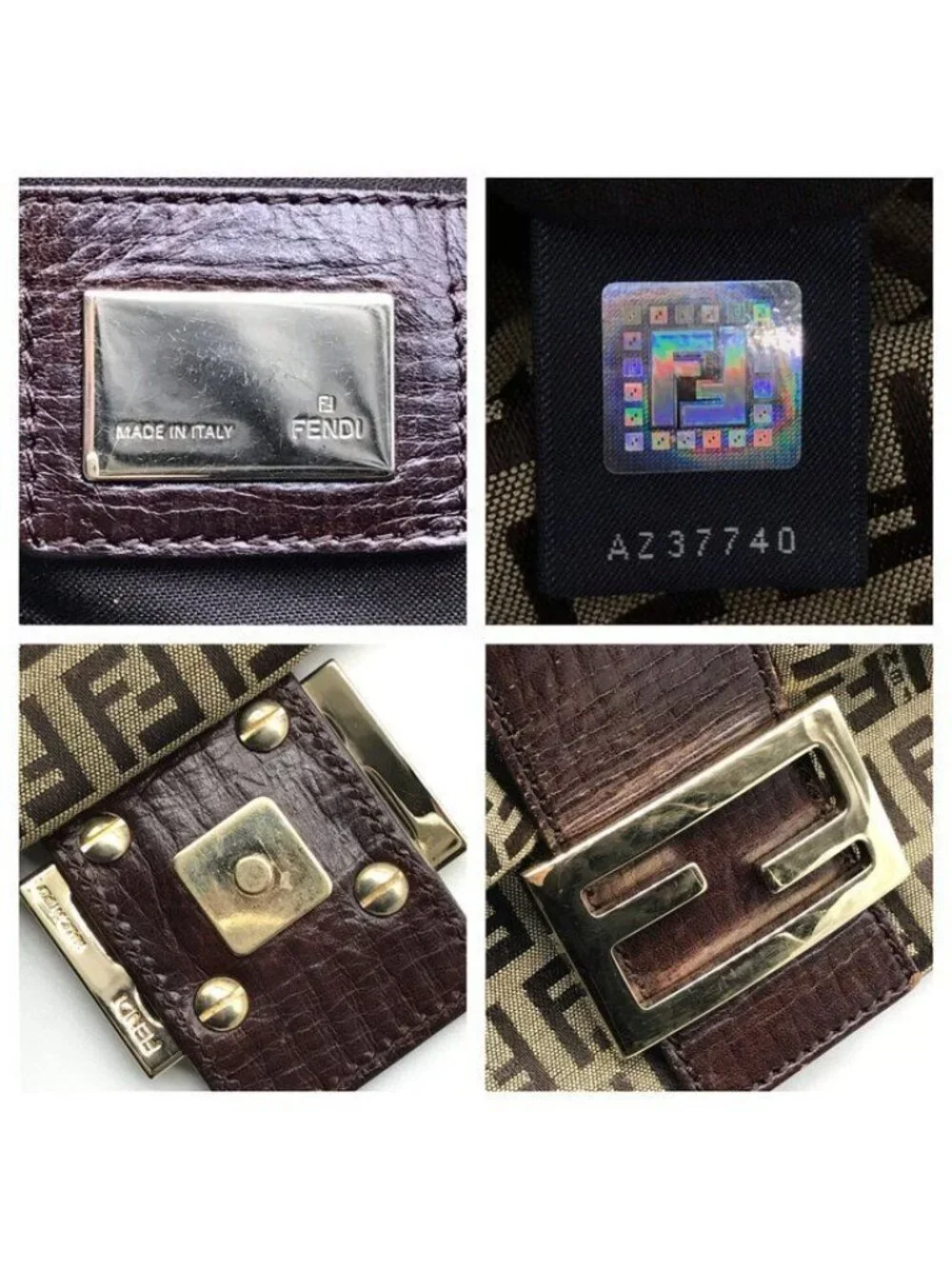 Fendi Zucchino Canvas Leather Shoulder Bag Brown